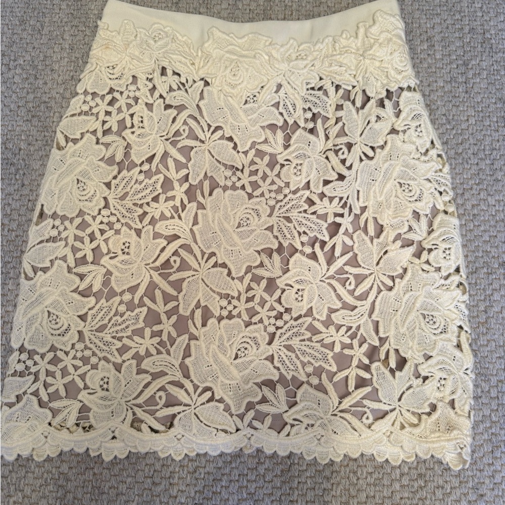 Cream Lace Mini Skirt with Cut Out Embellishments, Elie Tahari